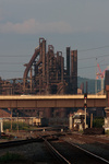 NS train HA13 waits at the CP-Bethlehem signals to head for Allentown yard. In the background is the former Bethlehem Steel furnaces, and a loaded NS coal train on the right. NS train HA13 waits at the CP-Bethlehem signals to head for Allentown yard. In the background is the former Bethlehem Steel furnaces, and a loaded NS coal train on the right.