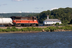 NR-2s trailing locomotive rolls past the Harvard boat house