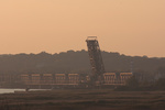 The Connecticut River drawbridge in the haze close to sunset