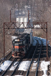 PanAm train SEED (Selkirk to East Deerfield) slowly pulls towards the signals at the west end of East Deerfield yard