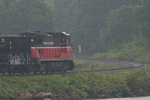 NR-2s trailing power clears Milepost 4 in Ledyard on a rainy morning