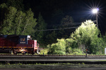 PanAm train AYMO waits for a fresh crew under the lights in East Deerfield