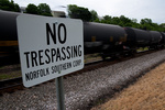 NS 68Qs ethanol cars roll past a new No Trespassing sign in Phillipsburg, NJ