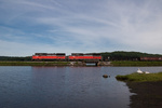 NR-2 rolls along Stoddard Cove in Ledyard, CT as a pair of swans watch