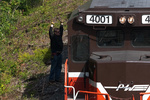 Backing onto the train
