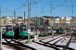 Looking down into the yard at the MBTA Riverside terminal Looking down into the yard at the MBTA Riverside terminal